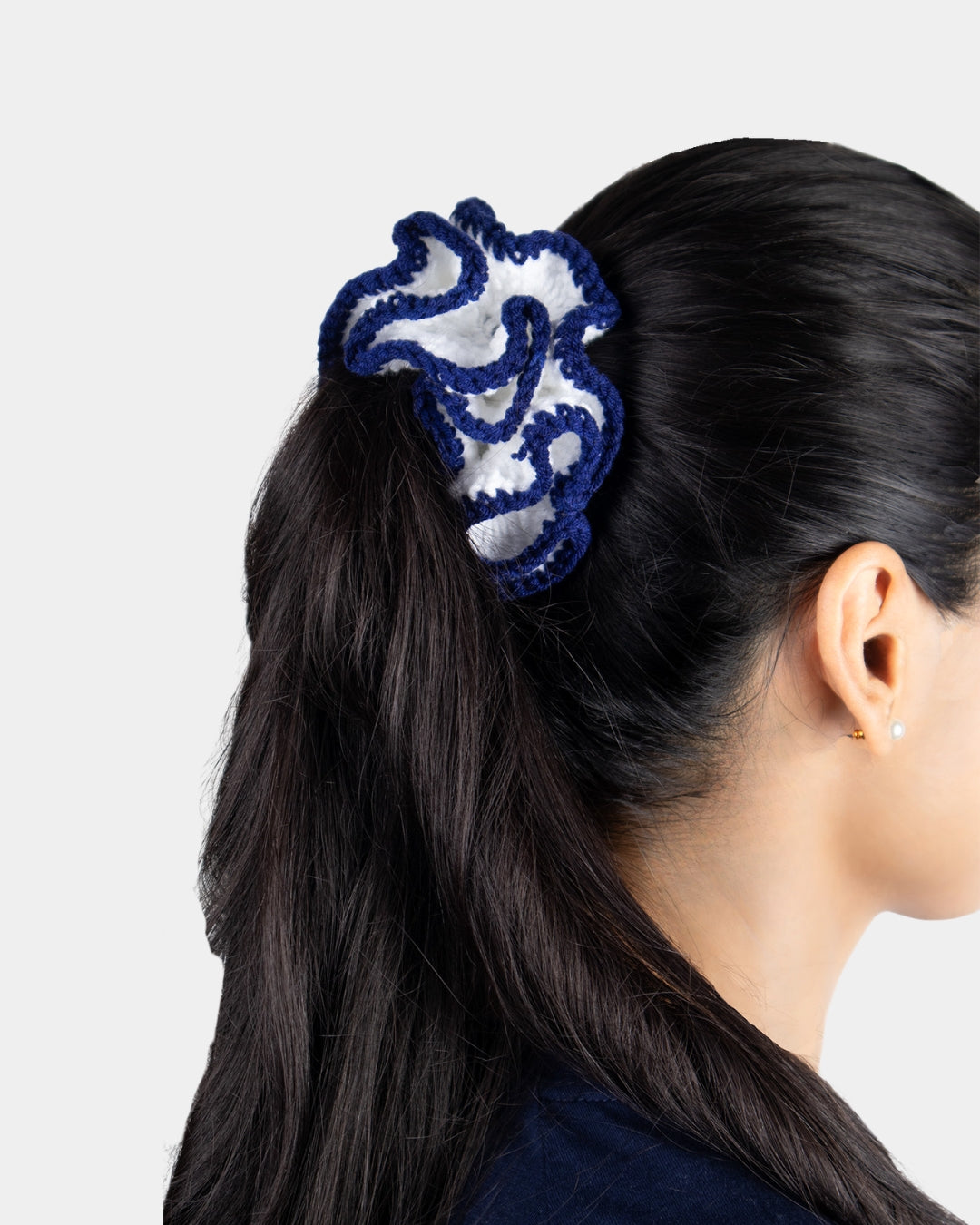 Navy Blue / Off White Scrunchie