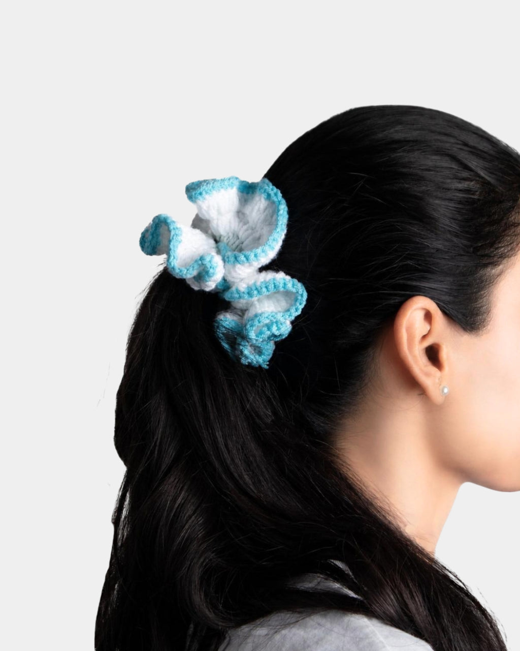 light blue / white scrunchie