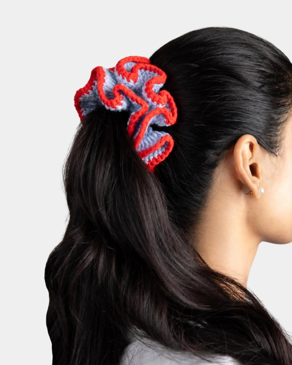 Sky blue / red scrunchie