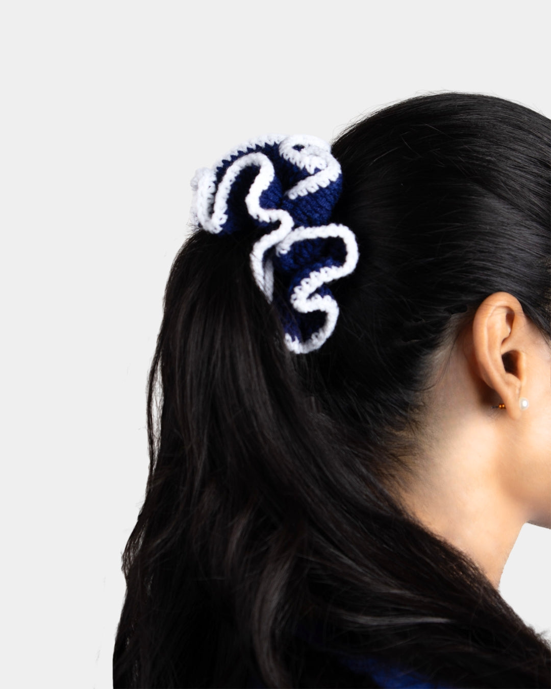 Navy Blue / Off White Scrunchie